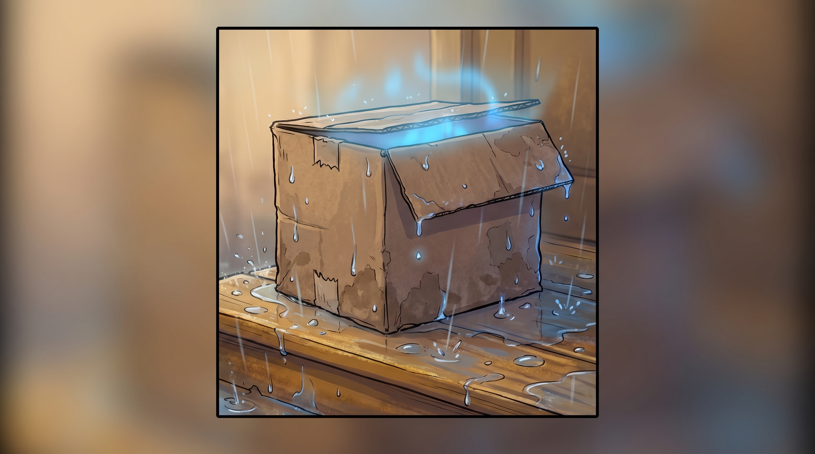 Close-up of the box with blue glow leaking through