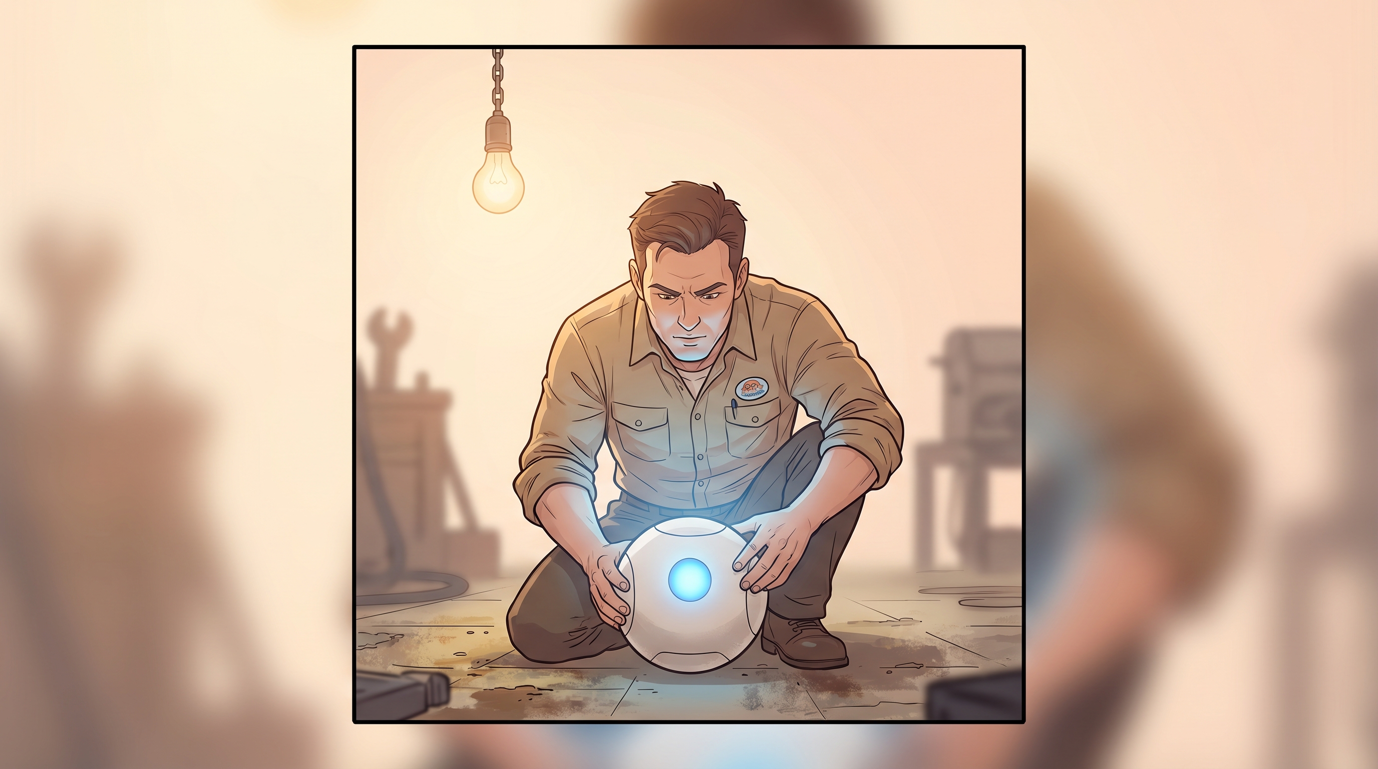 Appa carefully examining Spark, turning it over in his hands