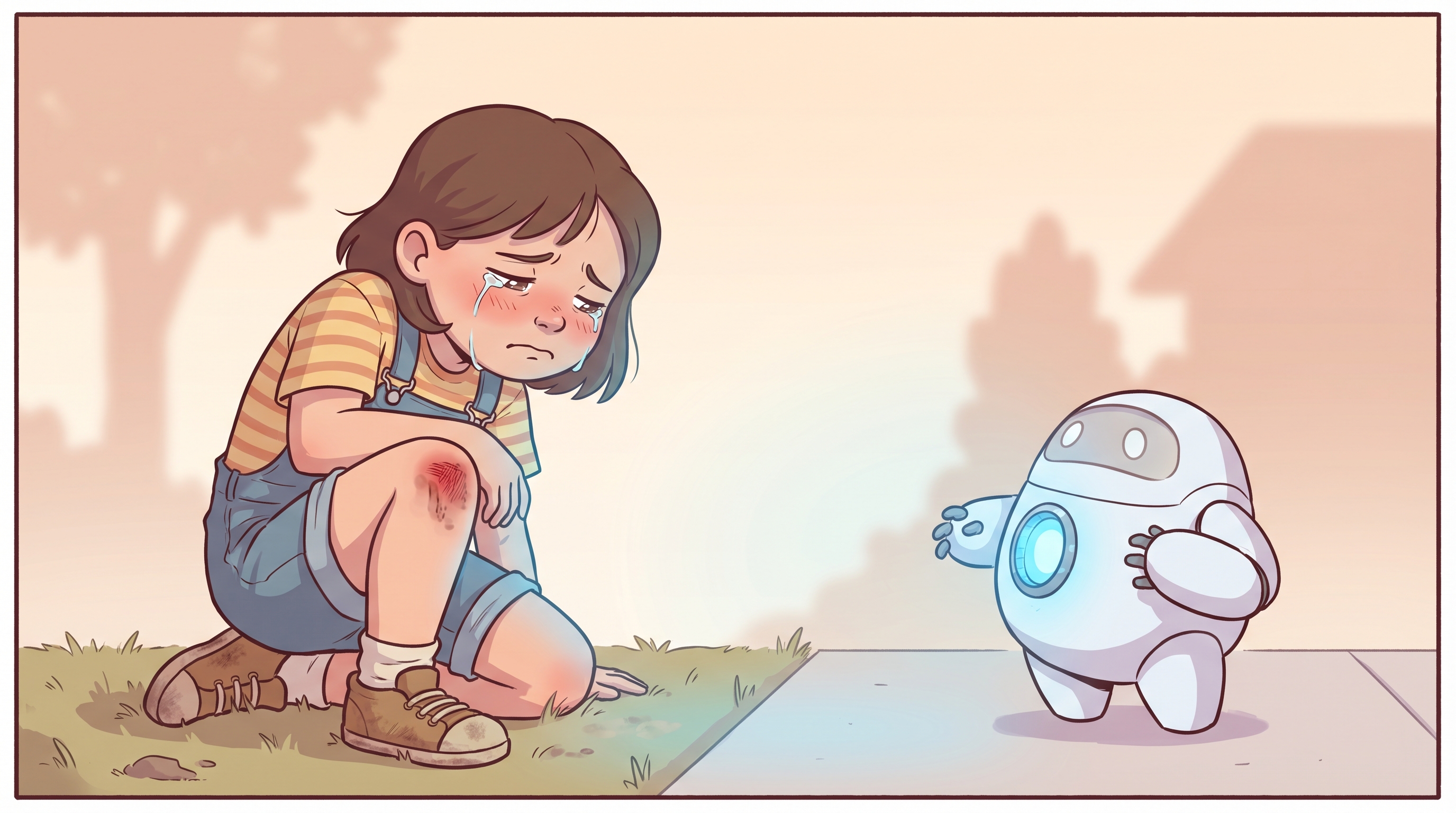 Tara with a scraped knee, Spark's light flickering beside her but not reaching out