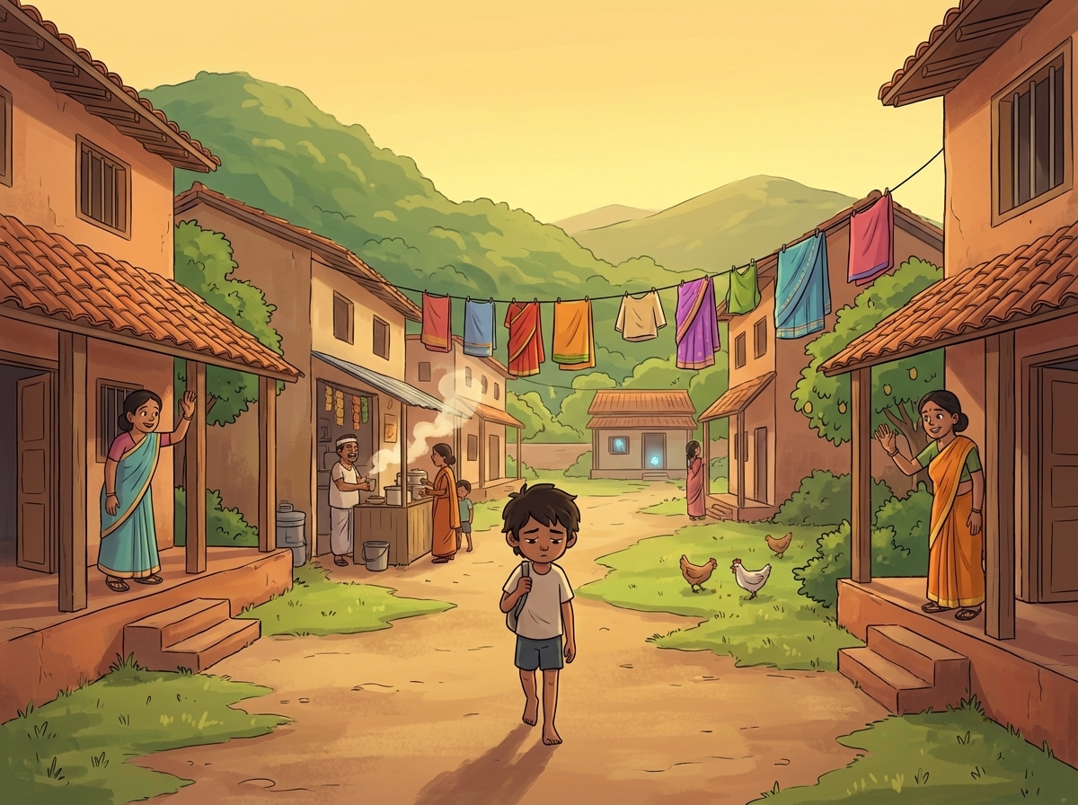 Milo walking home through Willowbrook, lost in thought