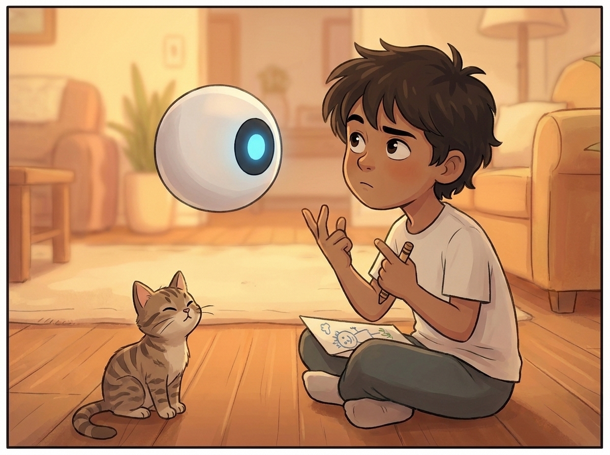 Milo sitting cross-legged, counting reasons off on their fingers, Spark hovering face to face