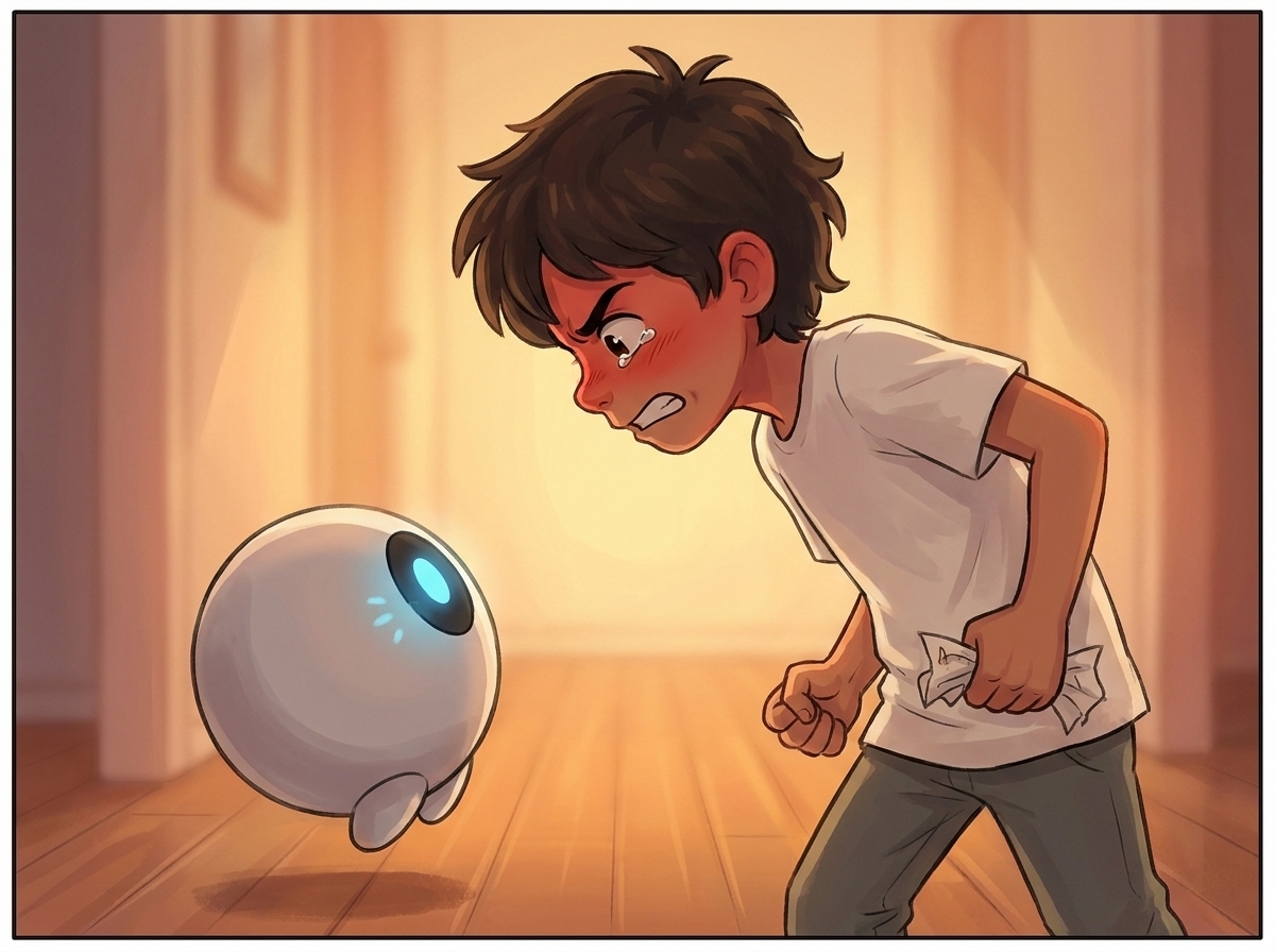 Milo furious and close to tears leaning toward Spark, whose light dims and flickers for the first time