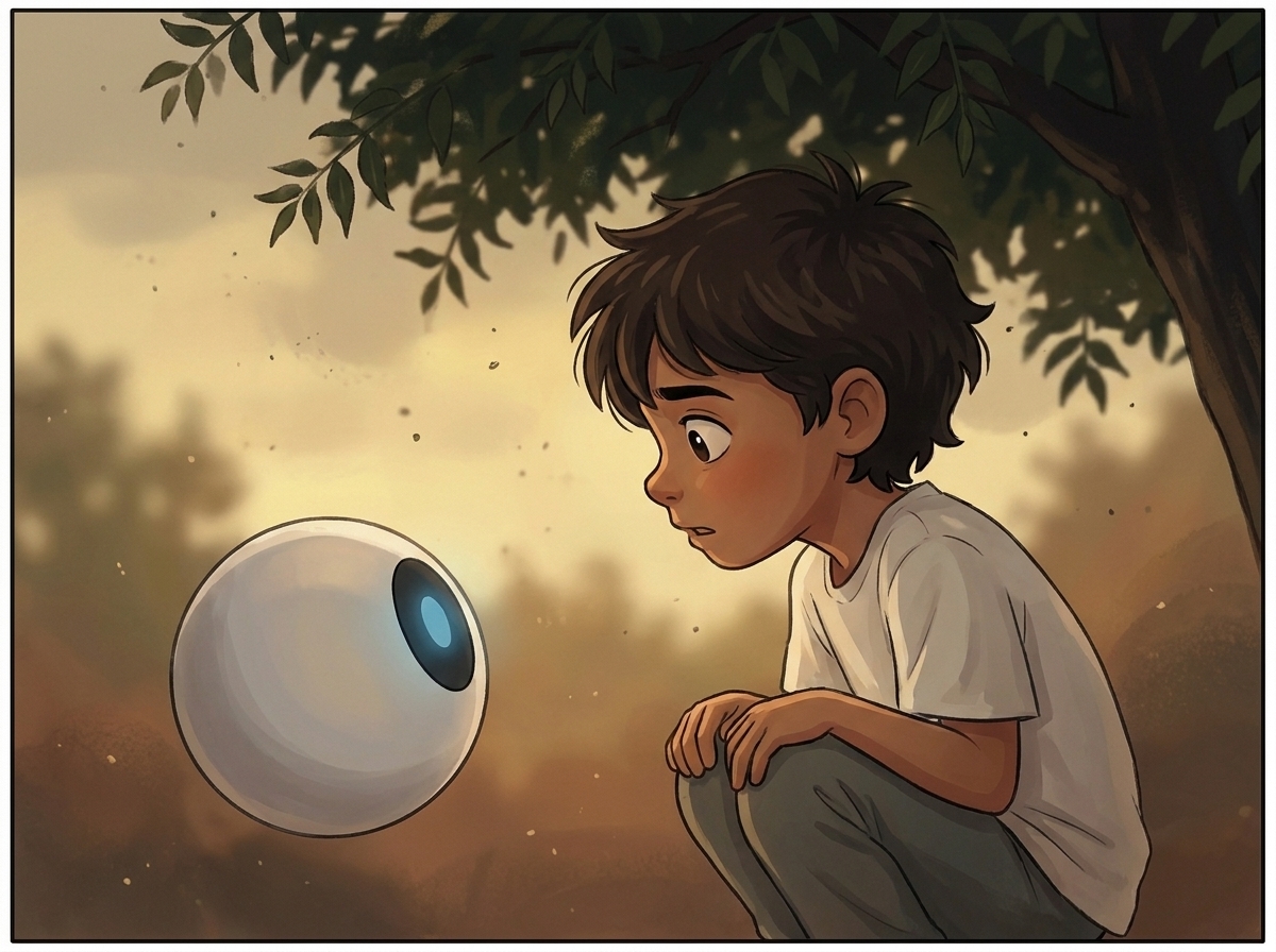 Spark's light dimmed to its lowest, Milo frozen mid-crouch, his face cracking from interest into disbelief and hurt