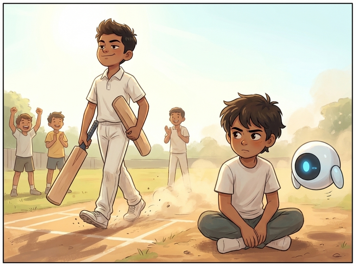 Rohan 'Ro' Pillai strides out to the crease in too-new whites, chin up, sure of himself, while Milo sits in the dust with Spark dimmed low